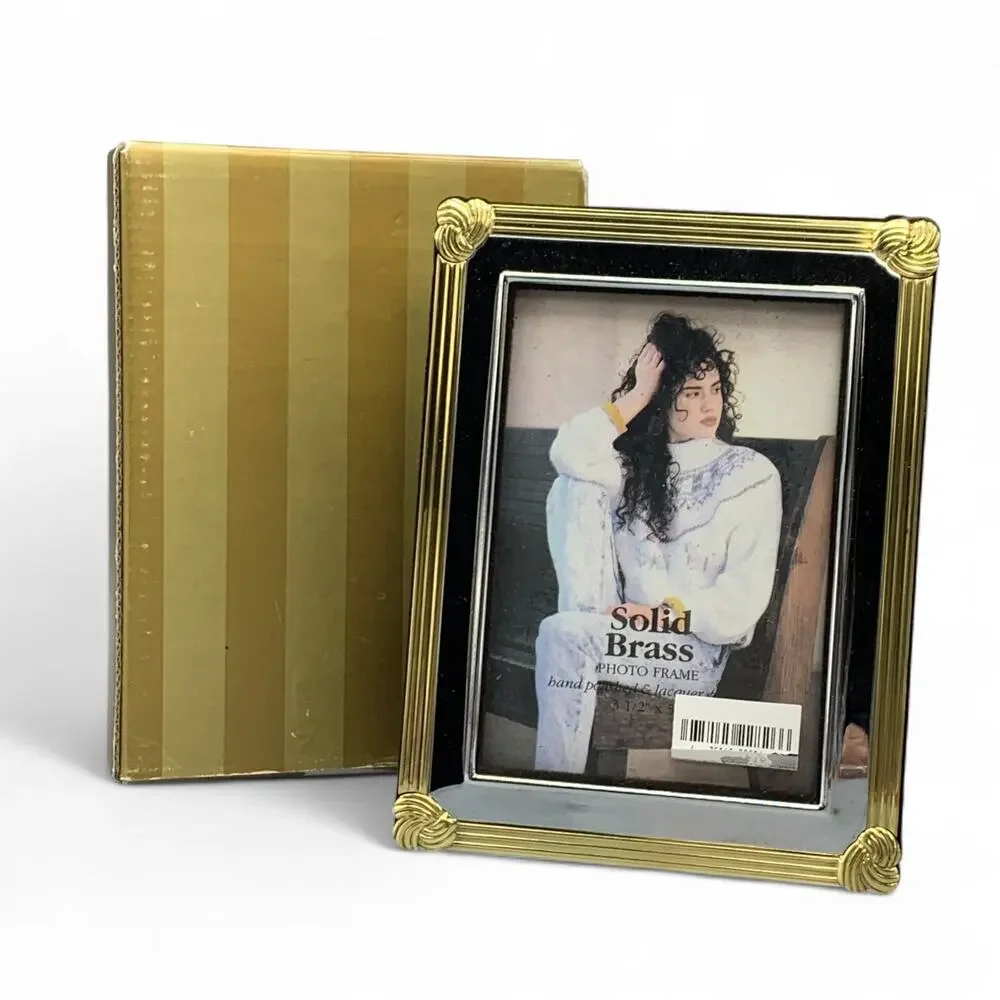 Mervyns Solid Brass Lacquered Picture Frame Mixed Metal Knots Rectangle 5X3 80s